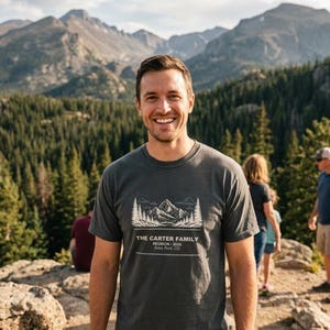 T-shirt personnalisé pour réunion de famille à la montagne, T-shirt personnalisé avec nom 2026, Vacances de groupe assorties, Cadeau pour réunion de famille, Vêtements pour voyage d'été image 1