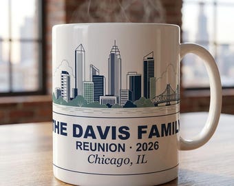 Personalisierte Familientreffen Tasse, Benutzerdefinierte Stadt Skyline Kaffeetasse, 2026 Andenken