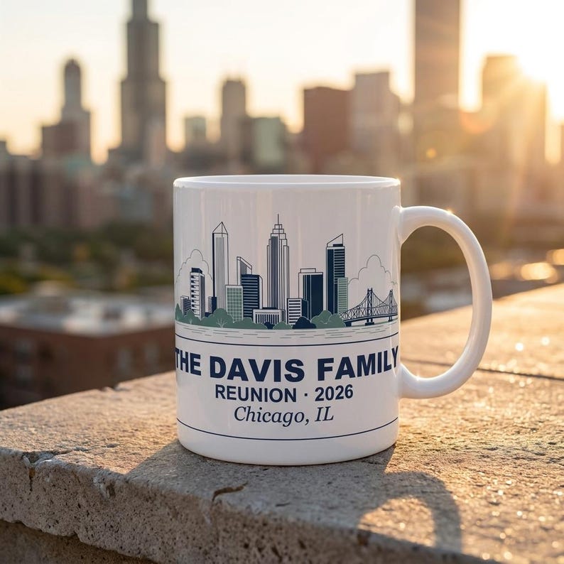 Gepersonaliseerde mok familiereünie, aangepaste koffiekop skyline stad, aandenken 2026 afbeelding 7