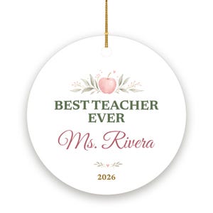 Best Teacher Ever Ornament Pastel, Dainty Apple Cursive Name Ceramic Gift 2026 画像 2