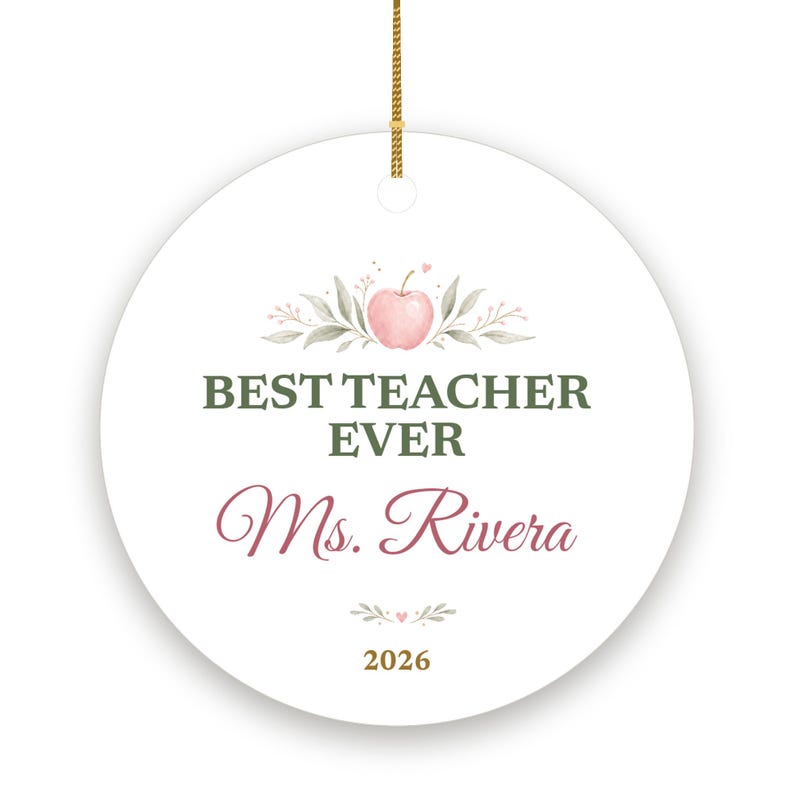 Best Teacher Ever Ornament Pastel, Dainty Apple Cursive Name Ceramic Gift 2026 画像 2