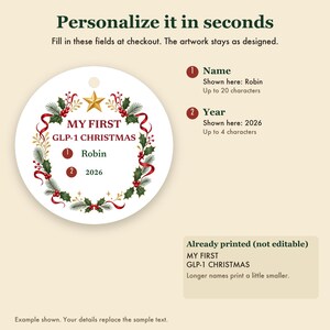 My First GLP-1 Christmas Ornament, Funny Milestone Gift, Custom Name Ceramic Keepsake 2026 image 3