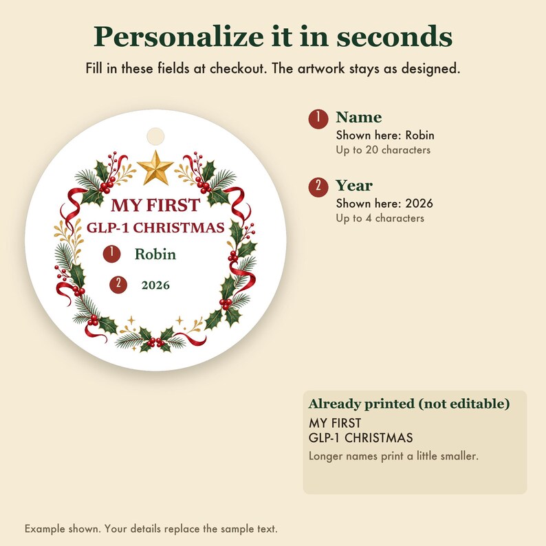 My First GLP-1 Christmas Ornament, Funny Milestone Gift, Custom Name Ceramic Keepsake 2026 image 3