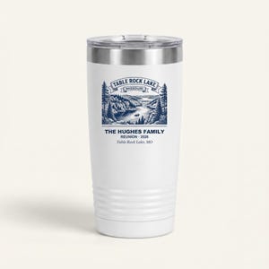 Gepersonaliseerde Table Rock Lake familiereünie drinkbeker, cadeau voor een reis naar de Ozarks in 2026 met bijpassende naam, geïsoleerde dubbelwandige reisbeker afbeelding 1