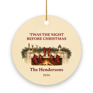 Twas the Night Before Christmas Ornament, Classic Stockings Family Name Ceramic immagine 2