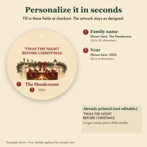 Twas the Night Before Christmas Ornament, Classic Stockings Family Name Ceramic immagine 3