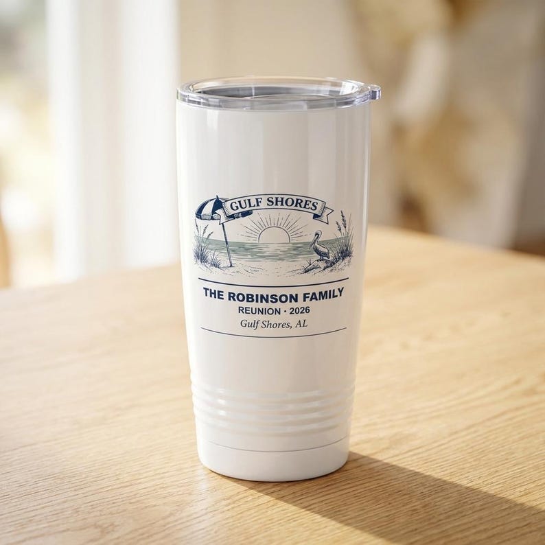 Personalized Family Reunion Tumbler, Gulf Shores 2026 Custom Name 20oz Travel Cup, Beach Vacation Gift, Matching Family Cups, Insulated Mug image 2