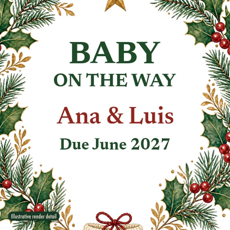 Ornement de Noël « Bébé en route » 2027, prénoms des parents personnalisés, annonce de grossesse, souvenir en céramique image 4