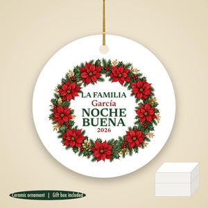 Nochebuena Family Ornament Personalized, La Familia Custom Name Spanish Ceramic 2026 image 1
