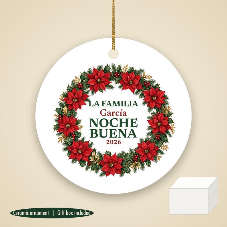Nochebuena Family Ornament Personalized, La Familia Custom Name Spanish Ceramic 2026 image 1