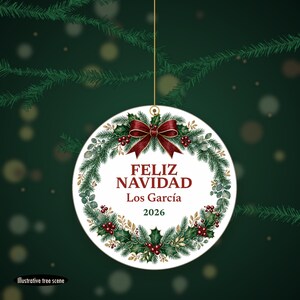 Feliz Navidad Family Name Ornament, Bilingual Spanish Custom Ceramic Keepsake 2026 image 6