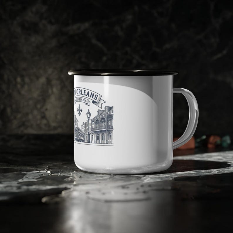 Personalized New Orleans Family Reunion Enamel Campfire Mug, Custom Name French Quarter Coffee Cup, Reunion Gift, 2026 Keepsake, Shipping image 2