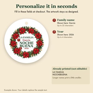 Nochebuena Family Ornament Personalized, La Familia Custom Name Spanish Ceramic 2026 image 3