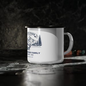 Personalized Estes Park Family Reunion Enamel Mug, Rocky Mountains Camping Trip Gift, Custom Name Reunion Coffee Mug, 2026 Colorado Keepsake image 3