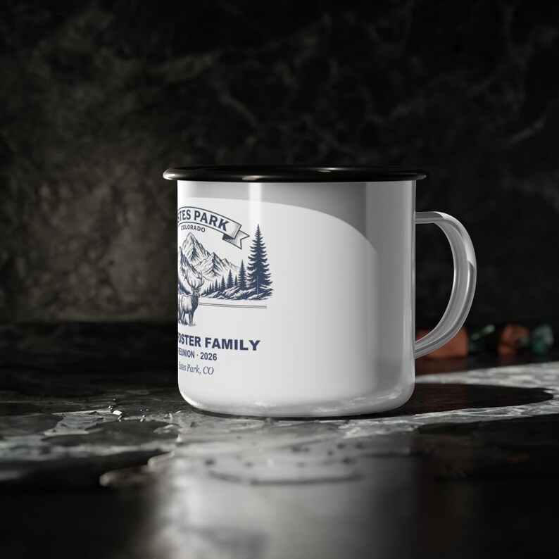 Personalized Estes Park Family Reunion Enamel Mug, Rocky Mountains Camping Trip Gift, Custom Name Reunion Coffee Mug, 2026 Colorado Keepsake image 3