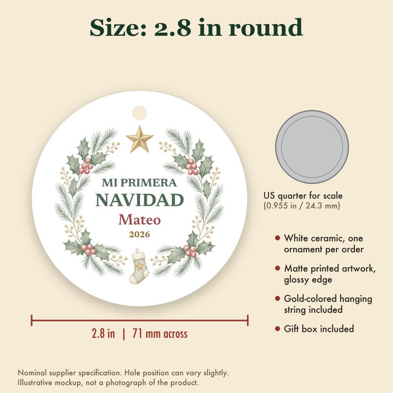 Mi Primera Navidad Baby Ornament, Spanish First Christmas Custom Name Ceramic 2026 immagine 5