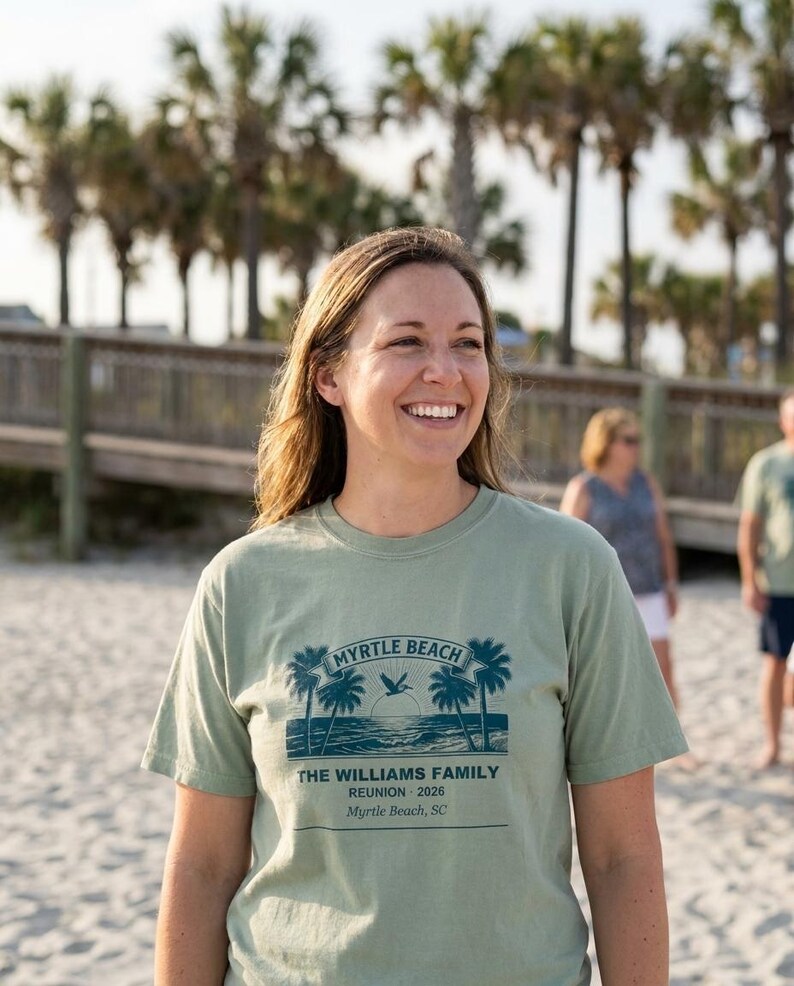 Myrtle Beach Family Reunion Shirt 2026, Personalized Custom Name Matching Family Tee, Reunion Vacation Group Tee, Beach Trip Family Gift zdjęcie 1