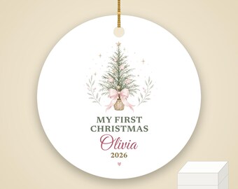 My First Christmas Ornament Pastel, Dainty Tree Cursive Baby Name Ceramic 2026