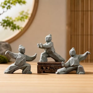 Tai Chi Statue Kung Fu Figur Zen Stein Skulptur Meditation Wohnkultur Feng Shui Geschenk Büro Schreibtisch Teetisch 3er Set