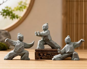 Statua di Tai Chi, statuetta di Kung Fu, scultura in pietra Zen, meditazione, decorazione per la casa, Feng Shui, regalo, scrivania, tavolo da tè, set da 3