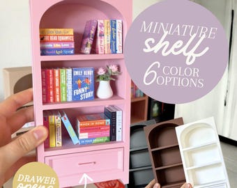 Deluxe MINI Bookshelf with Drawer | Arched Cozy Bookshelf Decor Mini Books Audiobook Tracking Bookish Shelf Decor Gift Miniature reading
