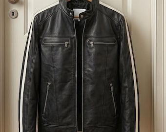 Chaqueta de cuero estilo motero hecha a mano de Leon S. Kennedy, inspirada en Resident Evil.