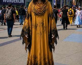 King in Yellow Hooded Robe, Hastur Inspired Costume, Eldritch Horror Cosplay Cloak.