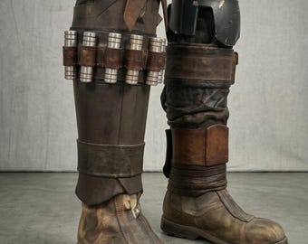 Star Wars Inspired Mandalorian Real Leather Leg Armour Package Cosplay Costume Prop Handmade.