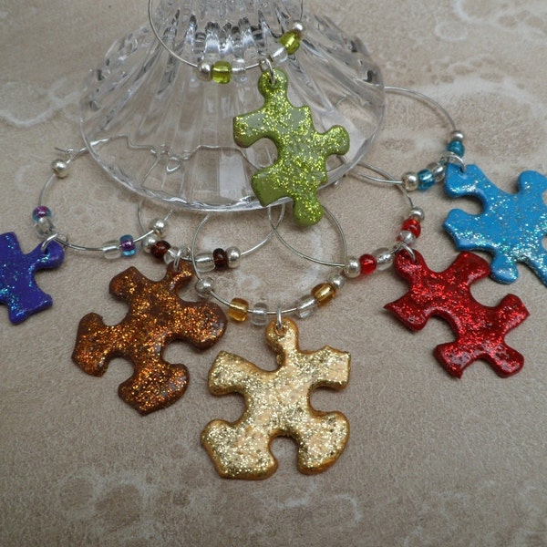 Wine Charms - Upcycled Puzzle Pieces