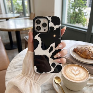 Cow Print Phone Case, Black White Cowgirl Pattern iPhone Case, Trendy Cow Print Aesthetic Phone Cover