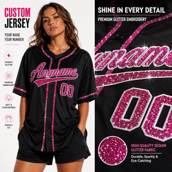 Custom Sequin Baseball Jersey, Personalized Name Number Team Jersey Cheerleading Women Youth, Customize baseball shirt, Unique Birthday Gift