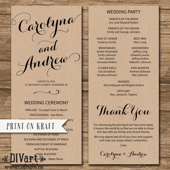 Wedding Program Ceremony Program Printable Or Printed Etsy