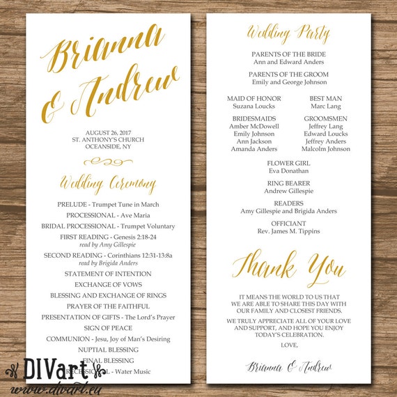 wedding program order of ceremony ceremony program order of etsy
