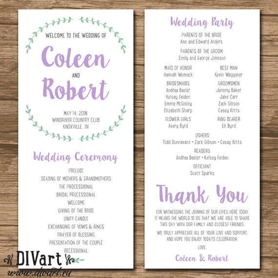 Items Similar To Wedding Program Ceremony Program Order Of
