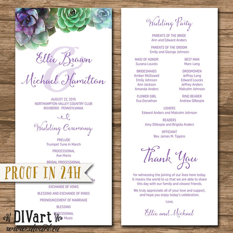 Wedding Program Order Of Ceremony Printable Or Printed Etsy