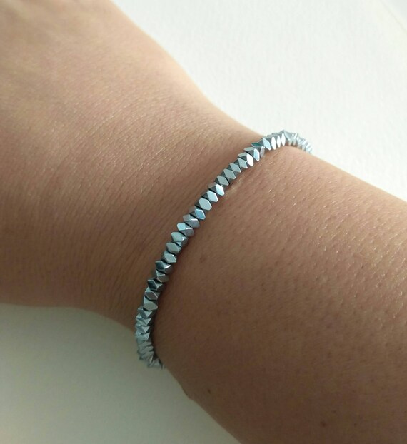 Silver Hemetite Beads Bracelet, Unisex Bracelet, Hemetite Bracelet, Silver Bracelet, Natural Stones Bracelet, Delicate Layering Bracelet.