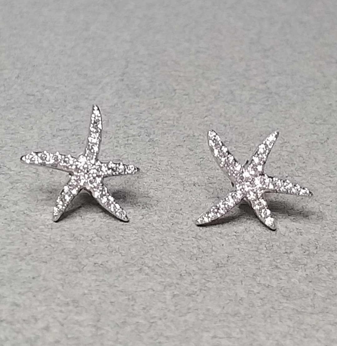 Starfish Silver CZ Stud Earrings, Sterling Silver Starfish Stud ...