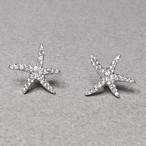 Starfish Silver CZ Stud Earrings, Sterling Silver Starfish Stud Earrings, Women Jewelry, Sea Lovers Jewelry