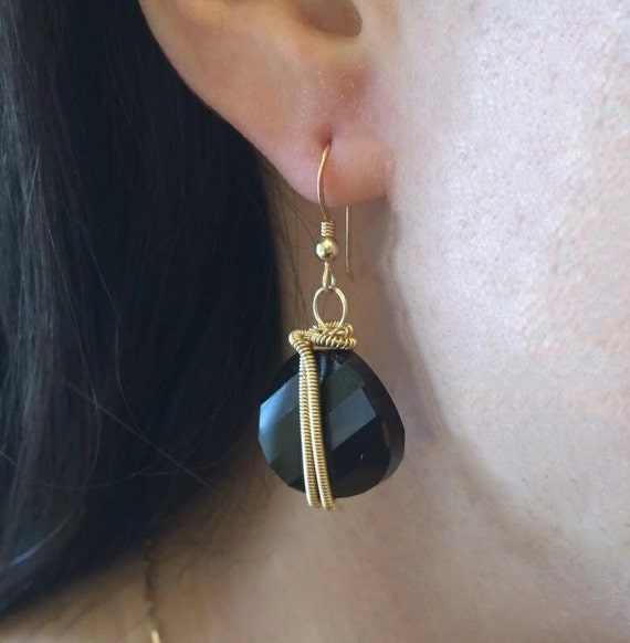 Gold and black earrings Womens Jewelry Black dangle earring | Etsy