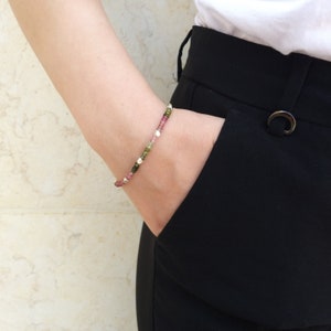 Turmalin Armband In Silber, Zierliches Armband, Multicolor Armband, Regenbogen Edelstein Armband, Geschenkidee
