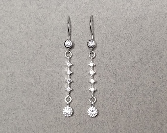 Long Sterling Silver CZ Bridal Dangle Earrings, Bridesmaid Earrings, Wedding Earrings, Bridal Jewelry, Bride Gift, Gift For Her