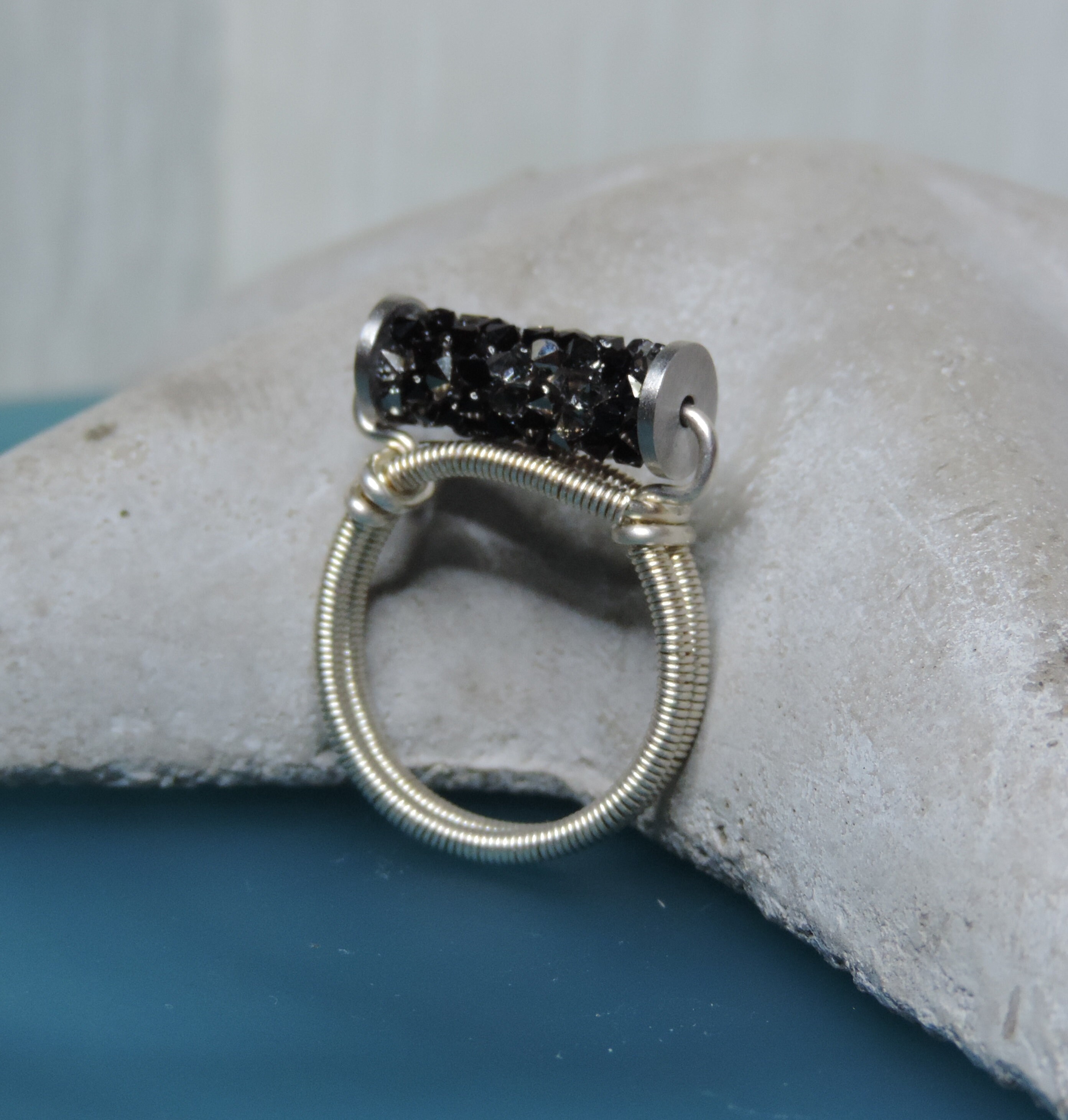 Black and Silver Ring Modern Ring Sterling Silver Swarovski Etsy