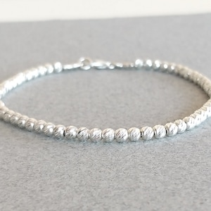 Mothers Day Gift, Sparkling Diamond Cut Beads Bracelet, 3 mm Sterling Silver Sparkling Beads Bracelet, Gift For Her