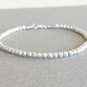 Mothers Day Gift, Sparkling Diamond Cut Beads Bracelet, 3 mm Sterling Silver Sparkling Beads Bracelet, Gift For Her