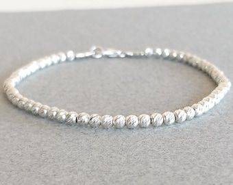 Mothers Day Gift, Sparkling Diamond Cut Beads Bracelet, 3 mm Sterling Silver Sparkling Beads Bracelet, Gift For Her