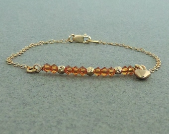 November Birthstone Bracelet, Topaz Swarovski Bracelet, Girl's Birthstone Bracelet, Women Birthstone Bracelet, 14K Goldfilled