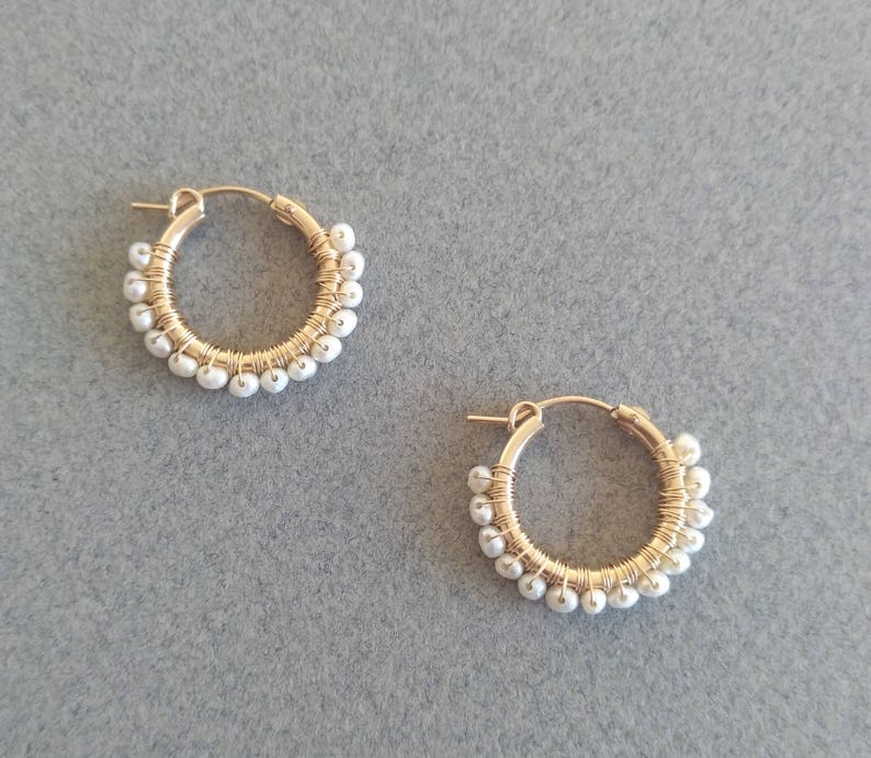 Medium Pearls Hoop Earrings Wedding Hoop Earrings Gold Pearl Etsy