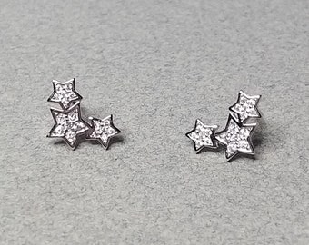 Sterling Silver CZ Star Stud Ear Climber