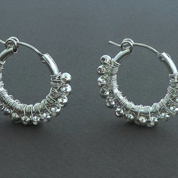 Wire Wrap Silver Hoop Earrings, Medium Hoop Earrings, Women Jewelry, Delicate Earrings, Wife Gift, Gift For Her