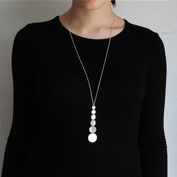 Long Circles Necklace, Mothers Day Gift Ideas, Chic Necklace, Sterling Silver Necklace Handmade, Women Necklace, Long Silver Necklace
